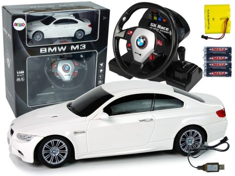 Auto Zdalnie Sterowane BMW M3 Białe Pilot Kierownica 1:18 Dźwięk Światła