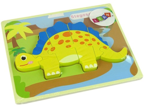Drewniane Puzzle Dinozaur Stegosaurus Żółty Oviraptor Żółty