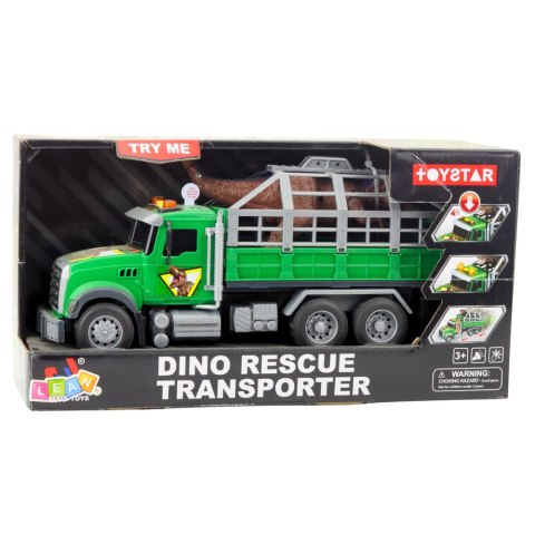 Ciężarówka Transport Dinozaurów Figurka Dinozaura Światła Dźwięki Zielona