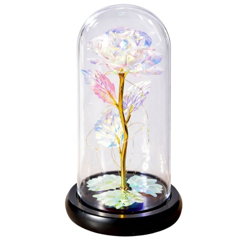 Wieczna Róża W Kopule Kryształowa Kolorowa Oświetlenie LED 21x11cm