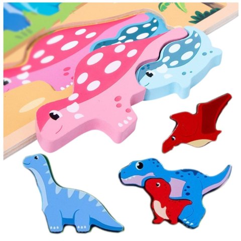 Układanka Tablica 2w1 Drewniana Edukacyjna Pisak Dinozaury 12el