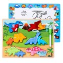 Układanka Tablica 2w1 Drewniana Edukacyjna Pisak Dinozaury 12el