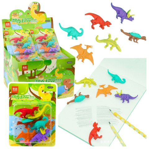 Zestaw Gumek Do Ścierania Zmazywania Szkolne Dinozaury 6szt