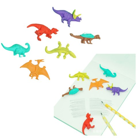 Zestaw Gumek Do Ścierania Zmazywania Szkolne Dinozaury 6szt