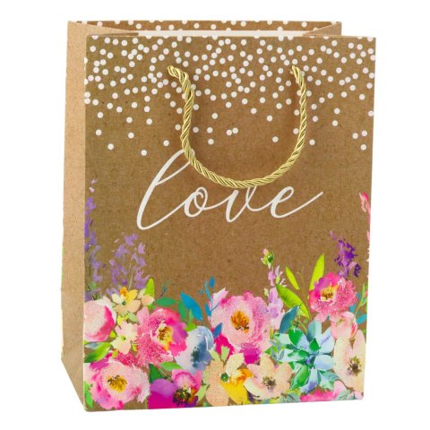 Torba Prezentowa Napis Love Kwiaty 23 x 18 x 10,5 cm
