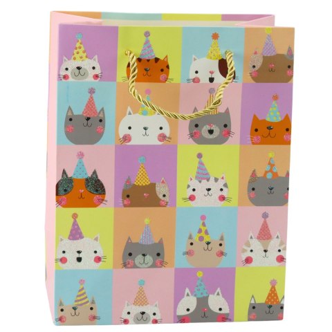Torba Prezentowa Papierowa Kotki Brokatowa 23 x 18 x 10,5 cm