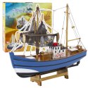 Model Kolekcjonerski Dekoracyjny Statek Kuter Rybacki Niebieski 30x26cm