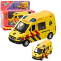 Karetka Ambulans Metalowy Z Napędem Pull Back Światła Dźwięki Żółty 1:32