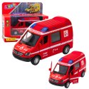 Samochód Strażacki Metalowy Napęd Pull Back Światła Dźwięki Czerwony 1:32