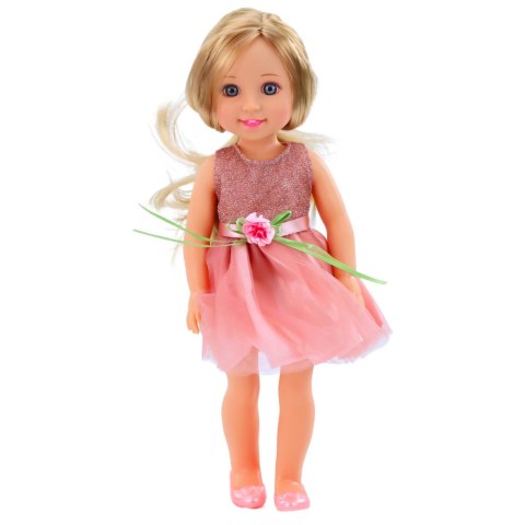 Lalka W Sukience z Kokardką Długie Włosy Różowa Grzebień 38cm