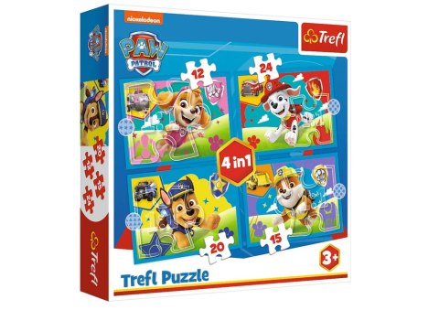 Puzzle - 4w1 (12, 15, 20, 24) - Biegnące Pieski - Psi Patrol - Trefl 34628