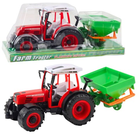 Traktor Pojazd Rolniczy Farmerski Z Siewnikiem Czerwony 34cm