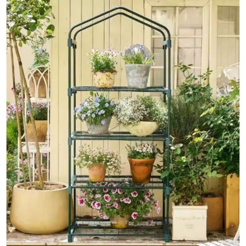 Mini Szklarnia Balkonowa Ogrodowa 4 Półki Metalowe Folia PVC 69 x 49 x 157cm