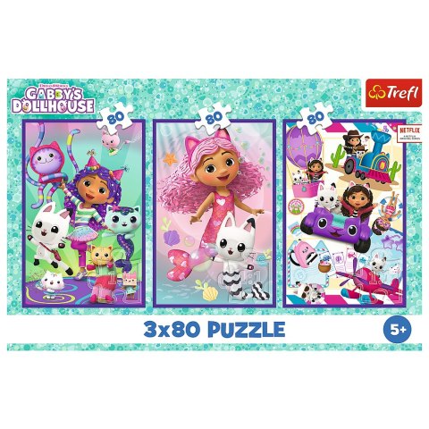 Puzzle - 3x80 - Kolorowe dni Gabby - Koci Domek Gabi - Trefl 34882