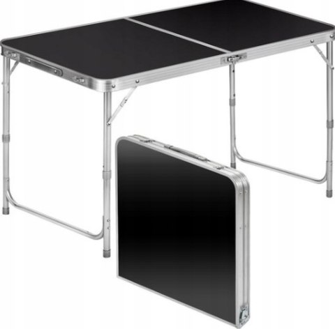 Stół Turystyczny Kempingowy Składany Regulowany Aluminiowy Czarny 120x60cm
