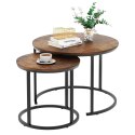 Zestaw Okrągłe Stoliki Kawowe 2w1 Vintage Naturalne Drewno 60x45cm 40x40cm