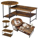 Zestaw Stolików Kawowych 2w1 Vintage Drewno Rustykalne 123x60x51cm