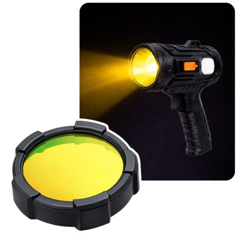 Latarka LED Szperacz Solarna 6 Trybów Powerbank Wymienne Filtry 19 cm