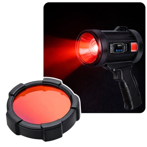 Latarka LED Szperacz Solarna 6 Trybów Powerbank Wymienne Filtry 23 cm