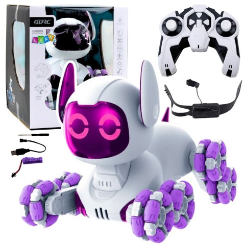 Robot Pies TOOBY Zdalnie Sterowany RC 360° Światła Dźwięki Biało-Fioletowy