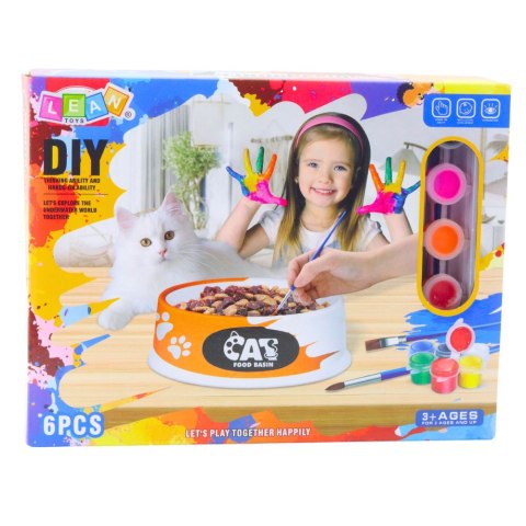 Zestaw Kreatywny Miska Dla Kota Do Malowania Farbki Pędzelki DIY 6 el.