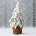 Choinka Ozdobna Dekoracyjna Sztuczna Na Pniu Pokryta Śniegiem 20 x 9 cm