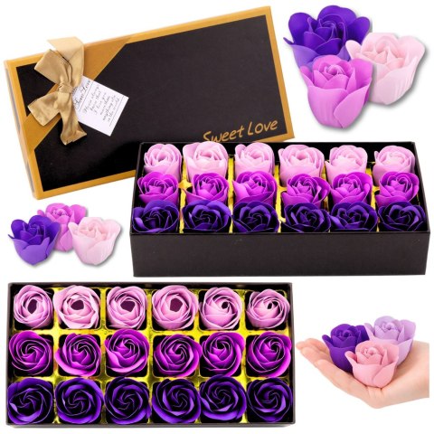 Flower Box Wieczne Pachnące Róże Kwiaty w Pudełku Fioletowe 18 szt.