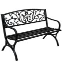 Ławka Ogrodowa Taras Ogród Parkowa Metalowa Oparcie Zdobiona Czarna 127 cm