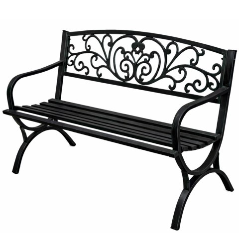 Ławka Ogrodowa Taras Ogród Parkowa Metalowa Oparcie Zdobiona Czarna 127 cm