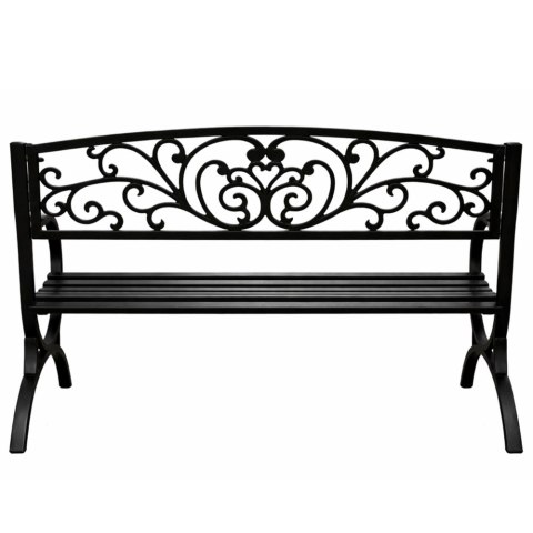 Ławka Ogrodowa Taras Ogród Parkowa Metalowa Oparcie Zdobiona Czarna 127 cm