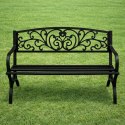 Ławka Ogrodowa Taras Ogród Parkowa Metalowa Oparcie Zdobiona Czarna 127 cm