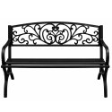 Ławka Ogrodowa Taras Ogród Parkowa Metalowa Oparcie Zdobiona Czarna 127 cm