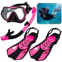 Zestaw Do Nurkowania Snorkelingu Płetwy Okulary Fajka Czarno-Różowy S/M