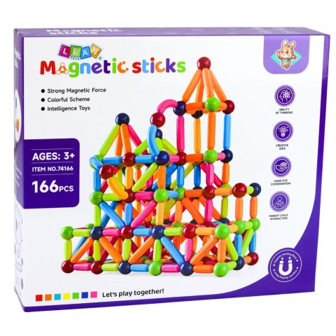 Zestaw Klocki Magnetyczne Konstrukcyjne Sticks Kreatywne Kolorowe 166 el.