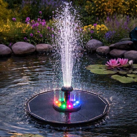 Fontanna solarna LUARO do oczka wodnego ogrodowa pompa pływająca LED RGB 16cm
