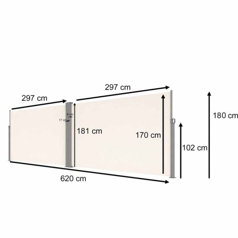Markiza narożna boczna tarasowa LUARO parawan zwijany 180 x 620 cm beżowy
