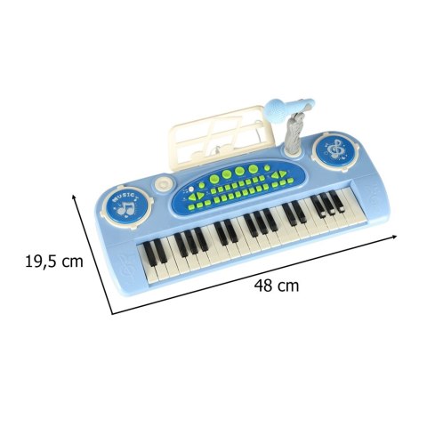 Keyboard dla dzieci pianinko interaktywne organki 37 klawiszy mikrofon statyw niebieski