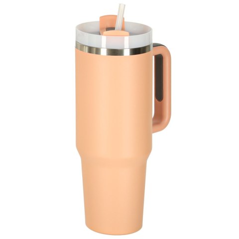 Kubek termiczny ze słomką i uchwytem termos 1200ml róż pudrowy