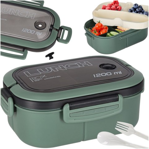 Lunch box śniadaniówka pudełko śniadaniowe z przegródkami dzielone 1200ml zielone
