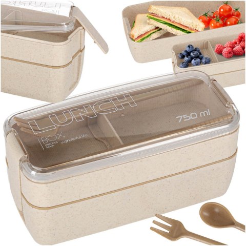 Lunch box śniadaniówka pudełko śniadaniowe z przegródkami dzielone 750ml beżowe