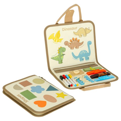 Tablica manipulacyjna sensoryczna montessori walizka dinozaury