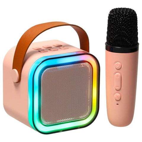 Zestaw do karaoke głośnik Bluetooth mikrofon USB LED różowy