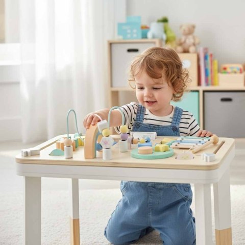 Tablica manipulacyjna LULILO LUDO stolik drewniany sensoryczny 2w1 miętowy