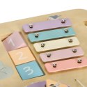 Tablica manipulacyjna LULILO LUDO stolik drewniany sensoryczny 2w1 różowy