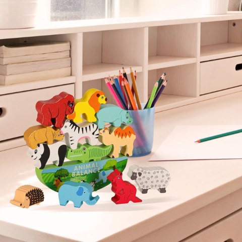 Gra zręcznościowa montessori układanka balansująca klocki zwierzątka drewniane