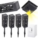 Lampa solarna ogrodowa ażurowa latarenka lamion LED czujnik zmierzchu wbijana 4szt.