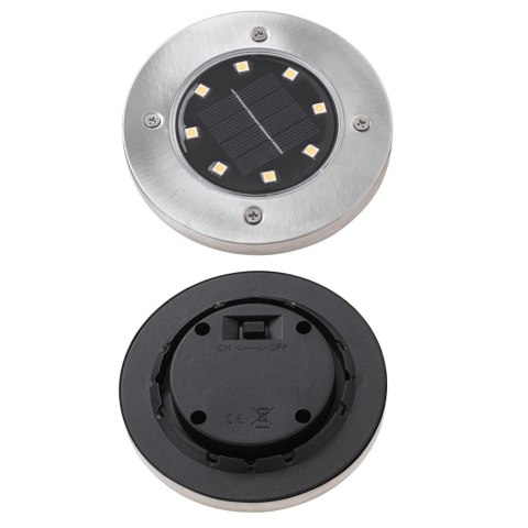 Lampy ogrodowe solarne najazdowe gruntowe czujnik zmierzchu wbijane świecący dysk 8LED 4szt. zimny biały