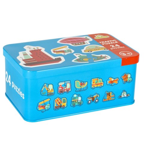 Puzzle dla dzieci układanka w puszce pojazdy 48 puzzli 24 obrazki