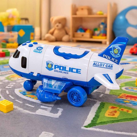 Samolot interaktywny rozkładany parking policja 3 auta dźwięk światła
