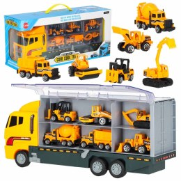 Transporter ciężarówka TIR wyrzutnia + metalowe auta maszyny budowlane